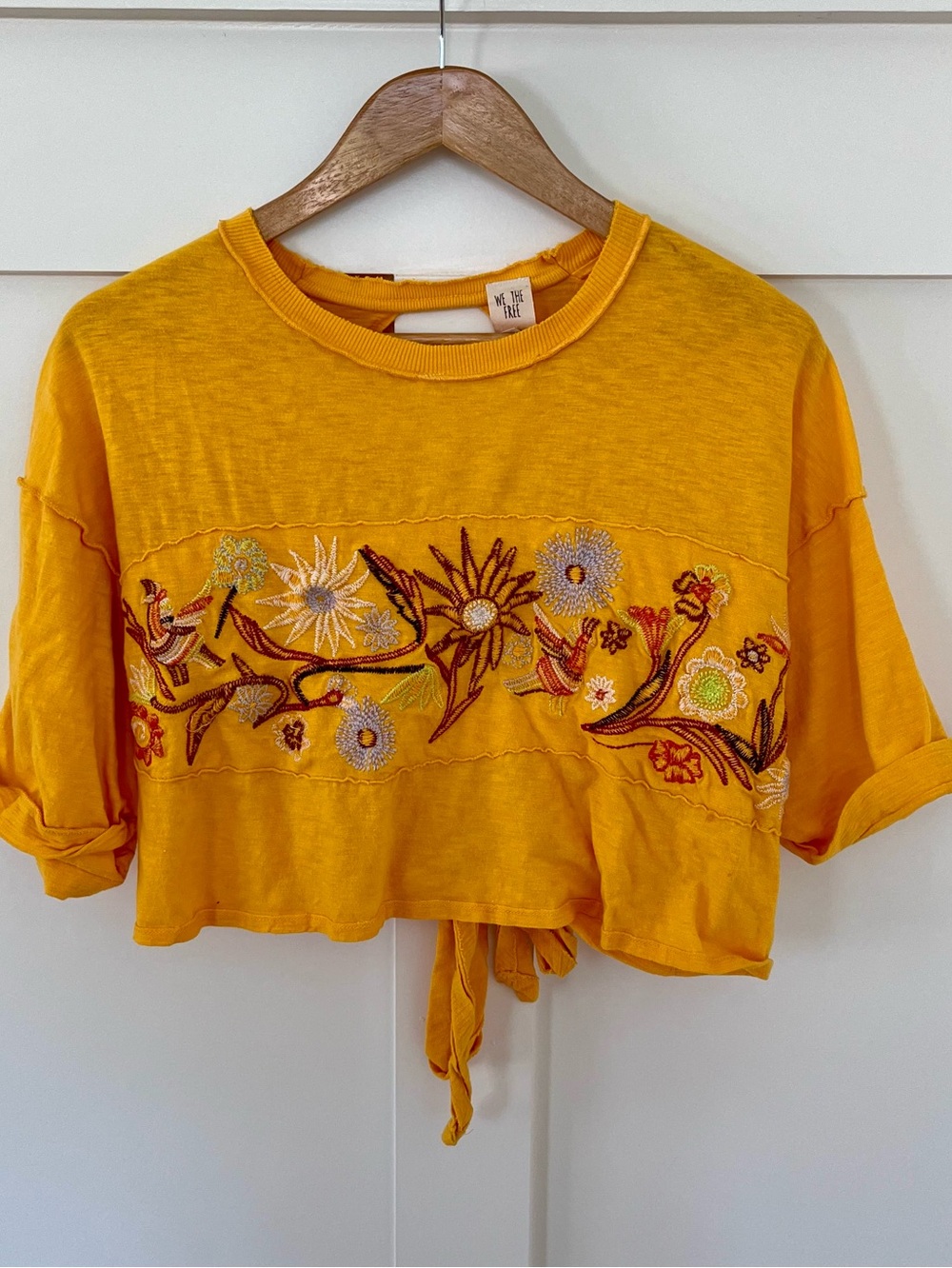Free People We The Free Garden Time Embroidered Crop Tee Yellow (S)